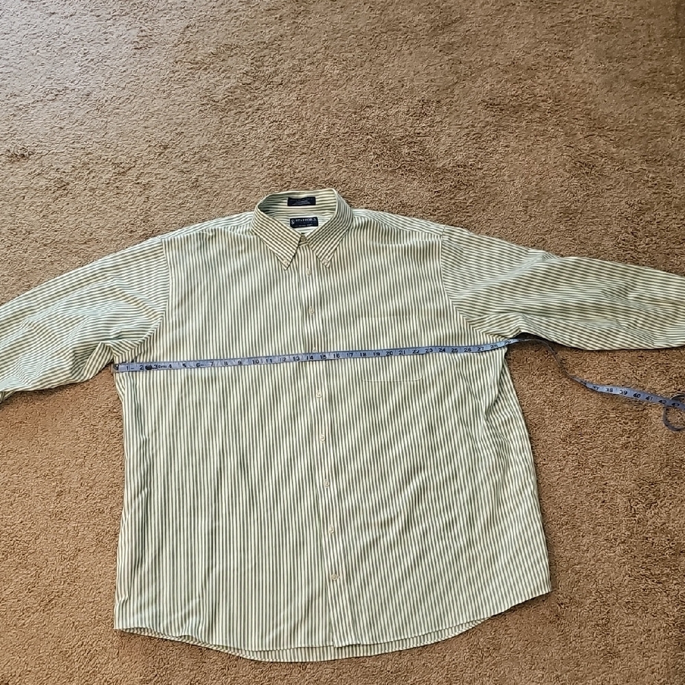 Stafford Oxford Men's Green and White Striped Button Down Shirt - Picture 2 of 4